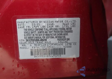 2021 Nissan Kicks Sr Xtronic Cvt z USA, uszkodzony, nr VIN 3N1CP5DV8ML495233